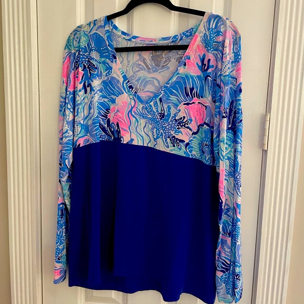 Lilly Pulitzer Finn Top in Saltwater Blue Shade Seekers XL